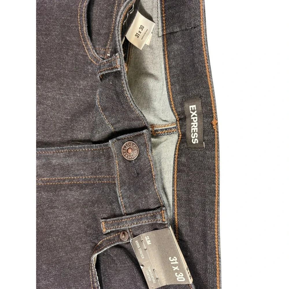Express Jeans Mens 31x30 Black Denim Dark Wash Hyper Stretch Slim Fit Straight
